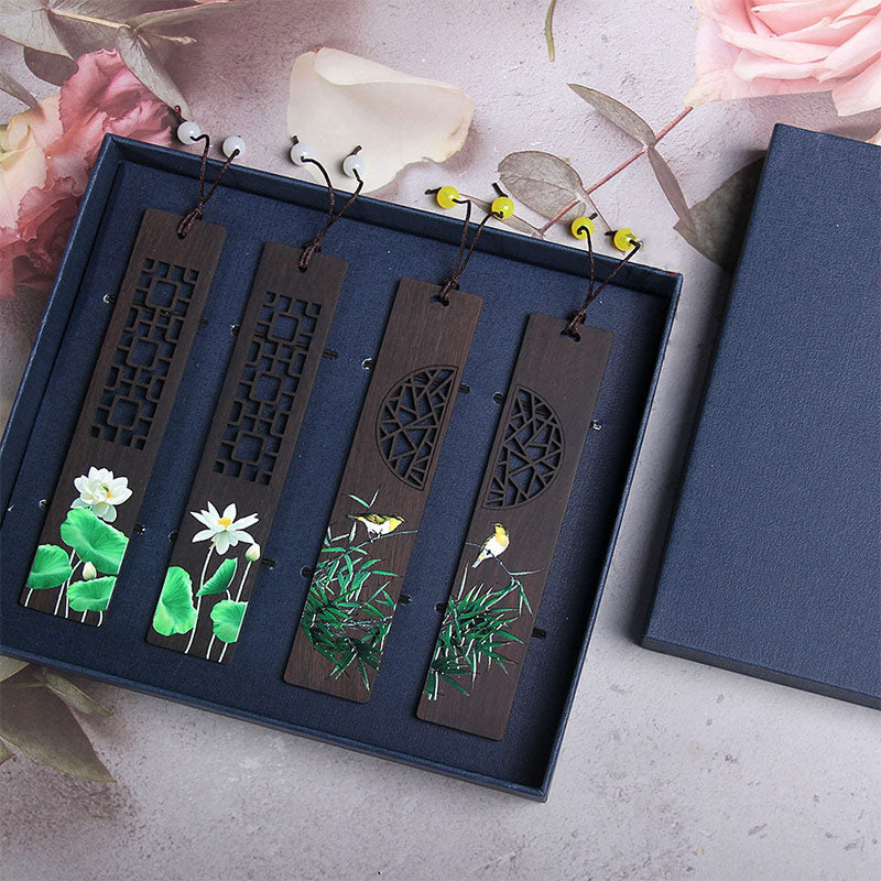 Marcadores de madera de ébano Oriole de bambú de loto verde con Buddha Stones con caja de regalo