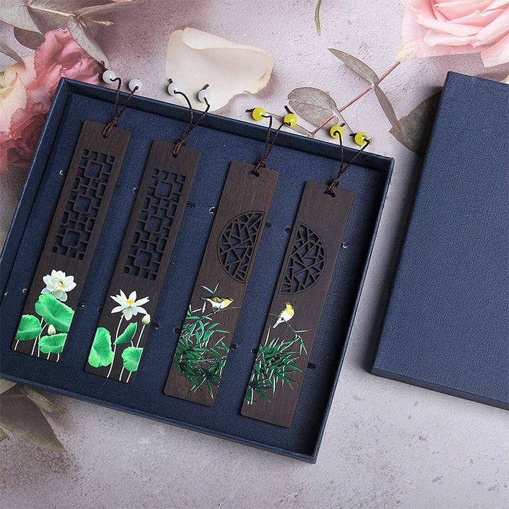Marcadores de madera de ébano Oriole de bambú de loto verde con Buddha Stones con caja de regalo