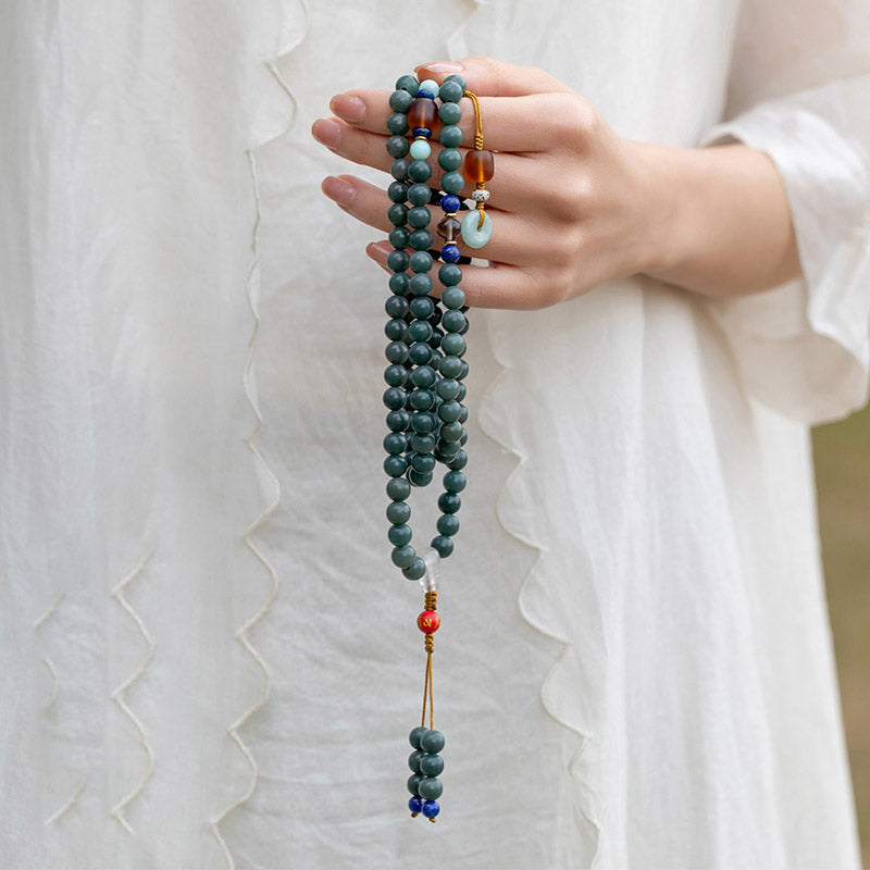 Pulsera de meditación con bendición de semillas Bodhi, 108 cuentas, Mala