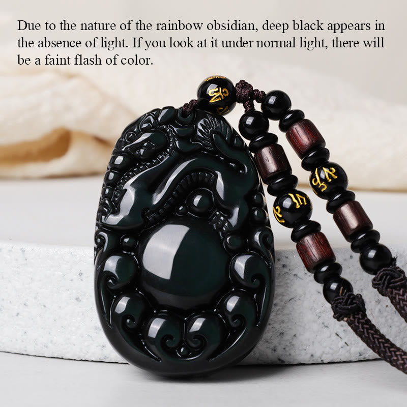 Collar PiXiu de obsidiana arcoíris positiva tibetana con Buddha Stones - image 6