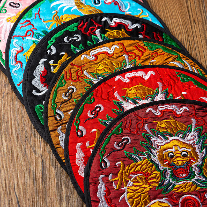 Tapete para taza de Bordado de dragón con Buddha Stones, posavasos para taza de té, tapete para té de Kung Fu