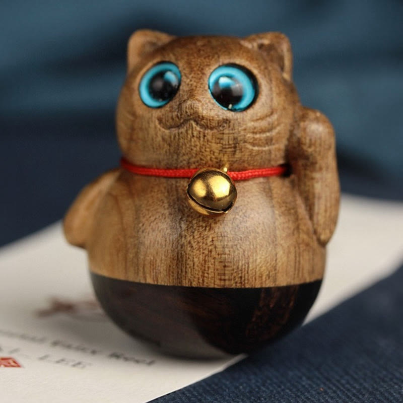 Buddha Stones Mini gato de la suerte gatito Phoebe Zhennan decoración de bendición de madera - image 9