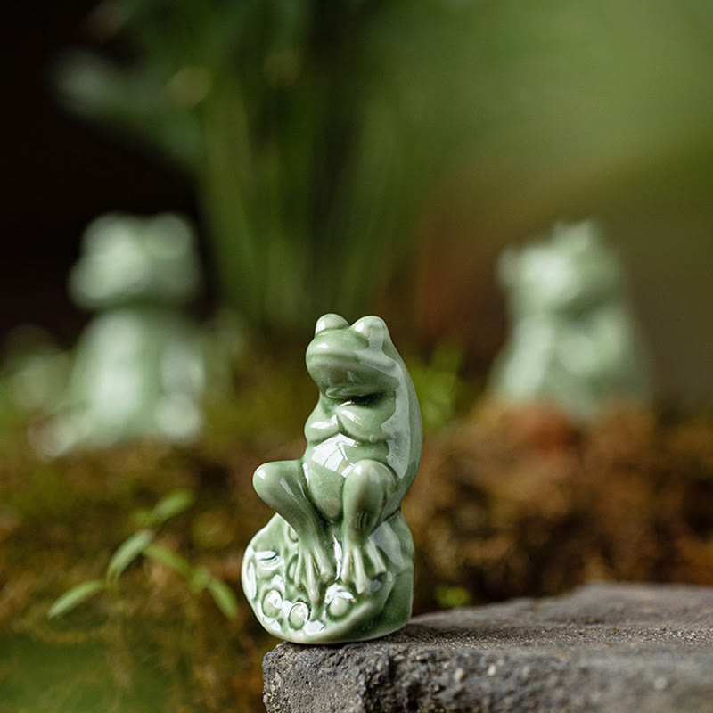 Mini Buddha Stones para meditación, loto pequeño, rana en reposo, cerámica, riqueza, suerte, té para el hogar, figura decorativa para mascotas