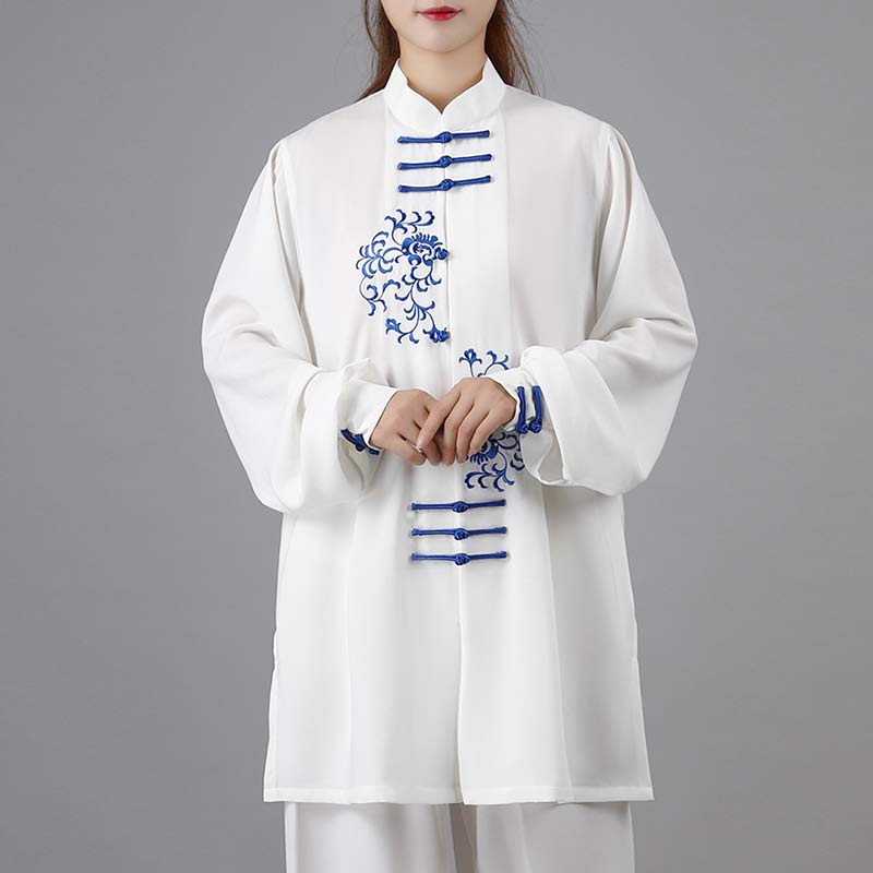 Buddha Stones Conjunto de ropa unisex para práctica de meditación, oración, tai chi y qigong con bordado de flores - image 4