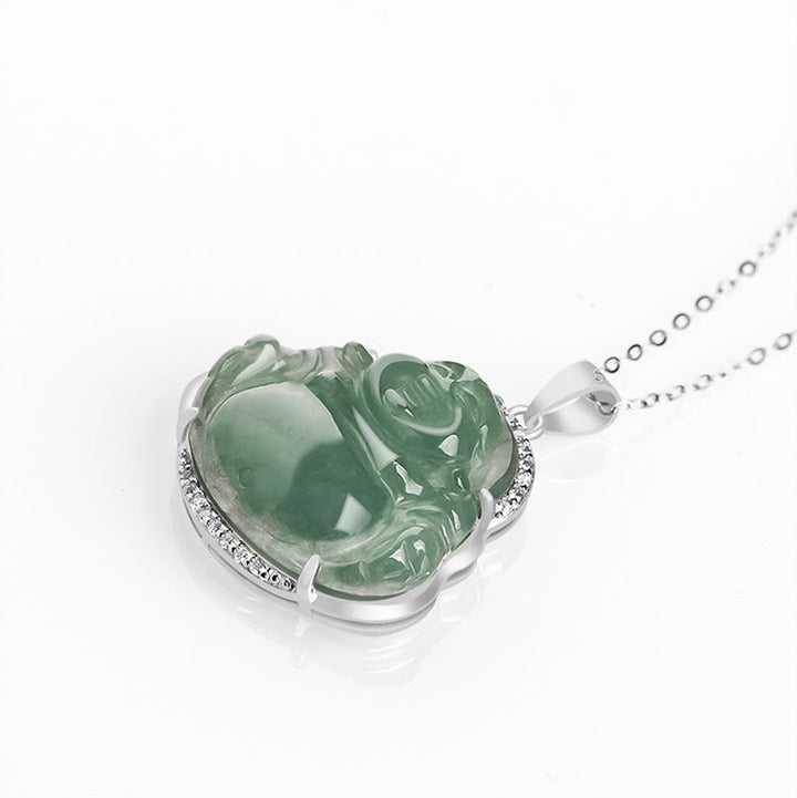 Buddha Stones de plata de ley 925, Buda sonriente, Jade Natural, collar de prosperidad y suerte, colgante de cadena - image 4