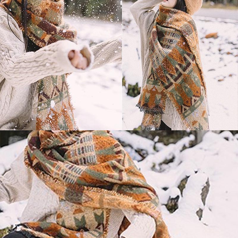 Mantón tibetano de Buddha Stones , patrón de geometría clásico, bufanda de viaje acogedora para invierno