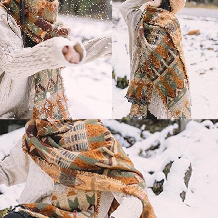 Mantón tibetano de Buddha Stones , patrón de geometría clásico, bufanda de viaje acogedora para invierno