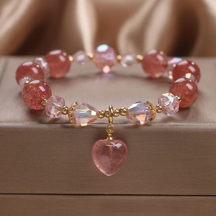 Pulsera positiva curativa del corazón del amor del cristal del cuarzo de la fresa natural de las Buddha Stones