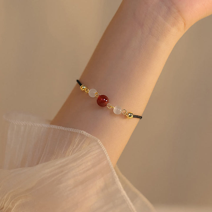 Pulsera de confianza con hilo trenzado y ojo de gato de ágata roja con Buddha Stones - Ágata roja y cordón negro (tamaño de la pulsera: 15 + 5 cm) - image 6