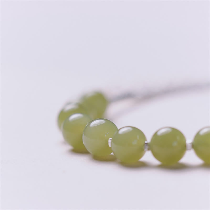 Pulsera de cadena de la suerte con cuentas de jade hetiano de plata de ley 925 con Buddha Stones