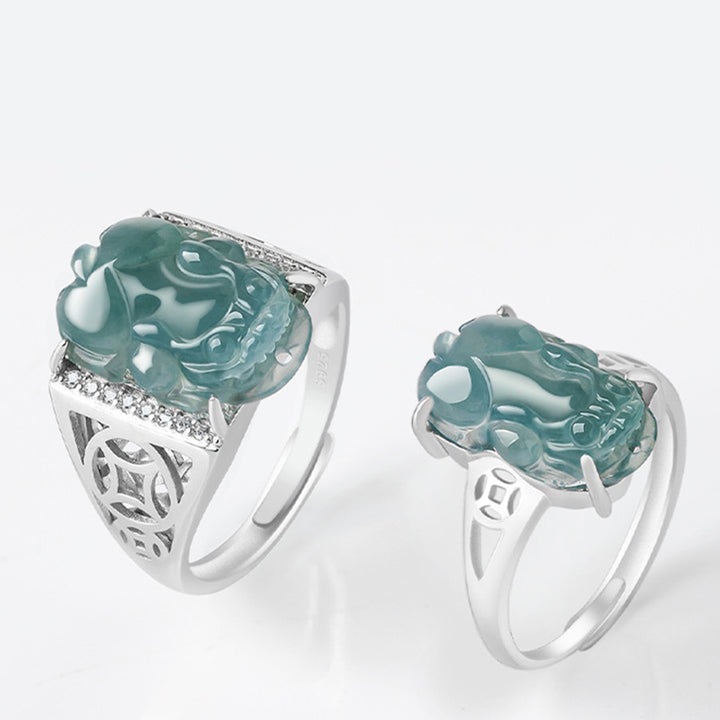 Buddha Stones Plata de Ley 925 Fengshui Riqueza Prosperidad Jade PiXiu Anillo de Suerte