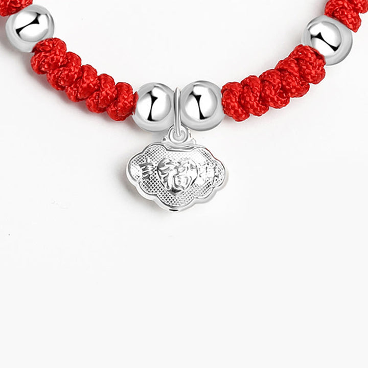 Buddha Stones Plata de ley 925 Hecha a mano Personaje Fu Bolsa de dinero de la suerte Candado chino Campana Loto Moneda de cobre Nudo King Kong Pulsera trenzada para niños