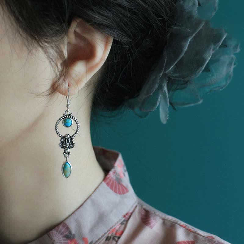 Buddha Stones de plata de ley 925 con gancho, baño de cobre vintage y turquesa con diseño de gota de agua. - image 1
