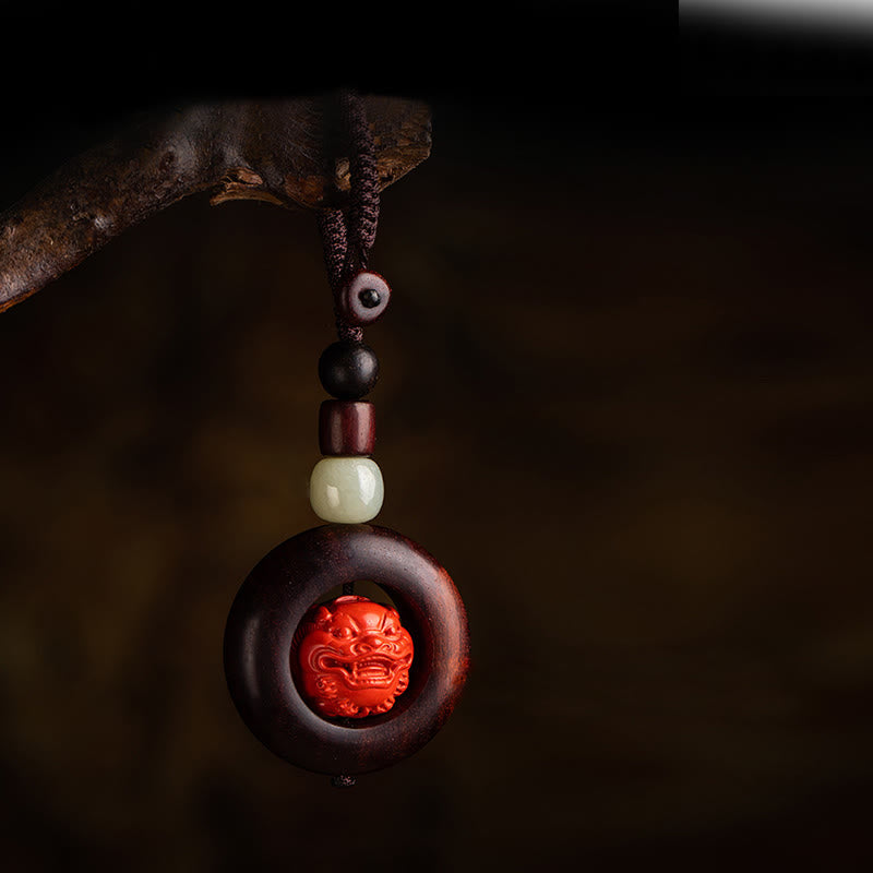 Buddha Stones Tíbet Om Mani Padme Hum PiXiu moneda de cobre hoja pequeña sándalo rojo cinabrio protección llavero