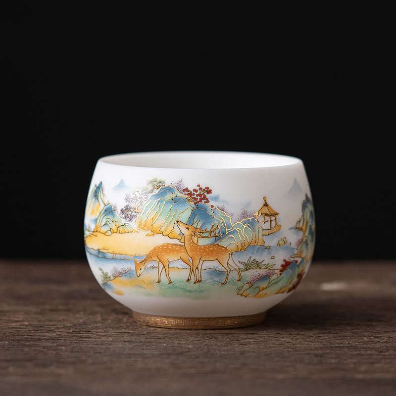 Buddha Stones , dragón Fénix, ciervo de loto, edificio antiguo, pez Koi, taza de té de cerámica, tazas de té de Kung Fu