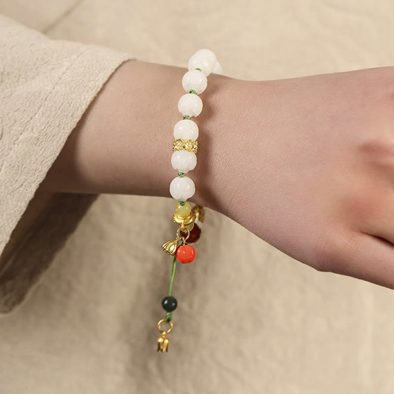 Pulsera de armonía de paz con cuentas de calabaza de loto y semillas de Bodhi naturales de Buddha Stones