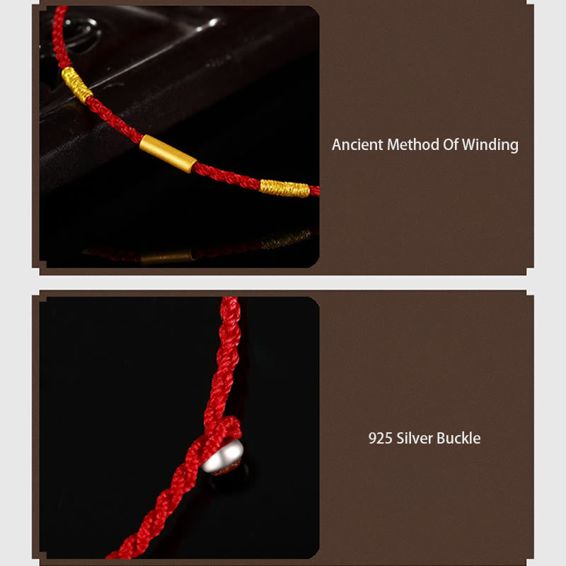 Pulsera de protección trenzada con nudos de los deseos de cuatro hilos hecha a mano con cuentas de oro 999 de Buddha Stones