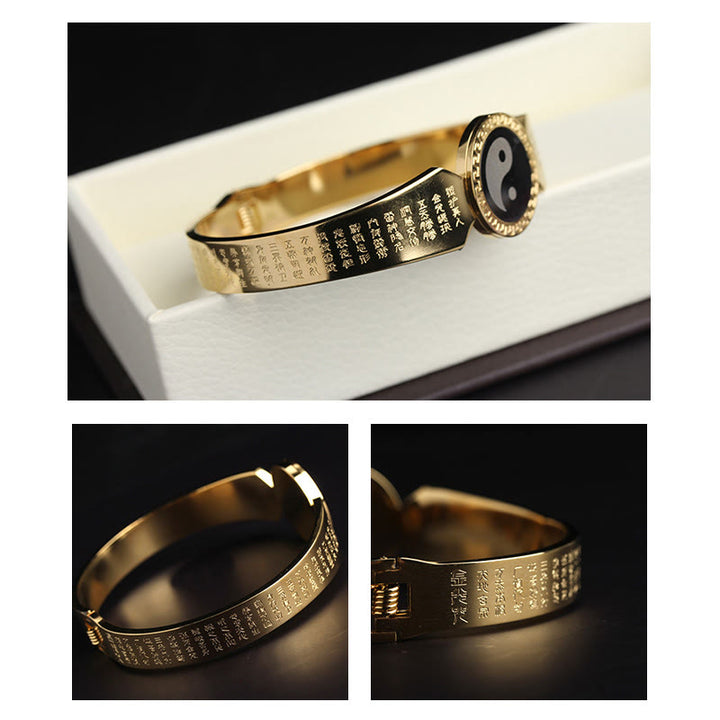 Brazalete de armonía de acero de titanio con Buddha Stones Yin Yang Lotus Om Mani Padme Hum Mantra