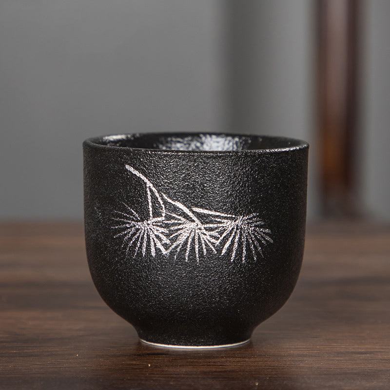 Buddha Stones, flor de loto pintada a mano, crisantemo de bambú, cerámica negra, taza de té de cerámica, taza de té de Kung Fu 95ml