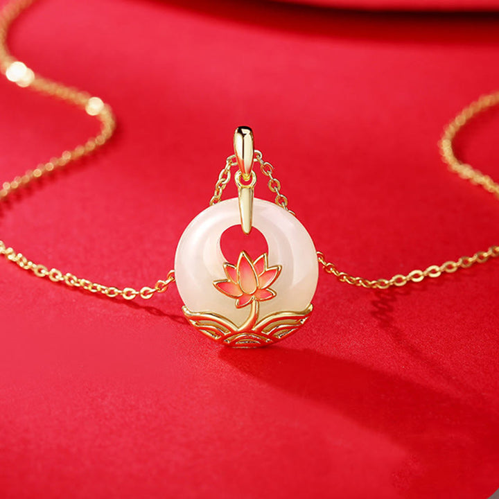 Collar con colgante de plata de ley 925 con Buddha Stones , jade blanco hetiano, flor de loto - image 3