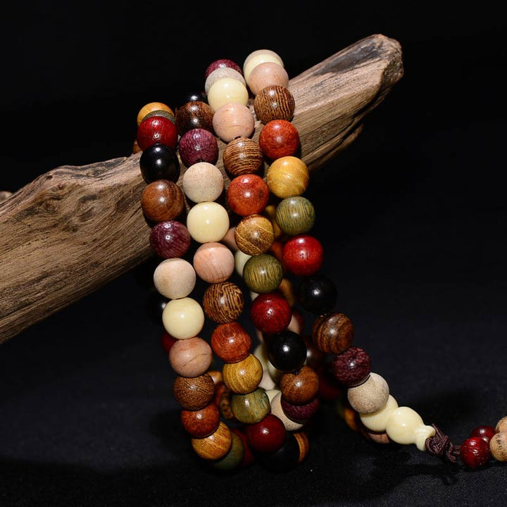 Pulsera de meditación de bendición Mala de madera de wengué con 108 Buddha Stones