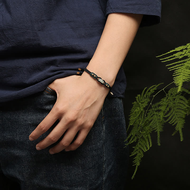 Pulsera de hilo de riqueza de abundancia de jade con hebilla de paz redonda con Buddha Stones