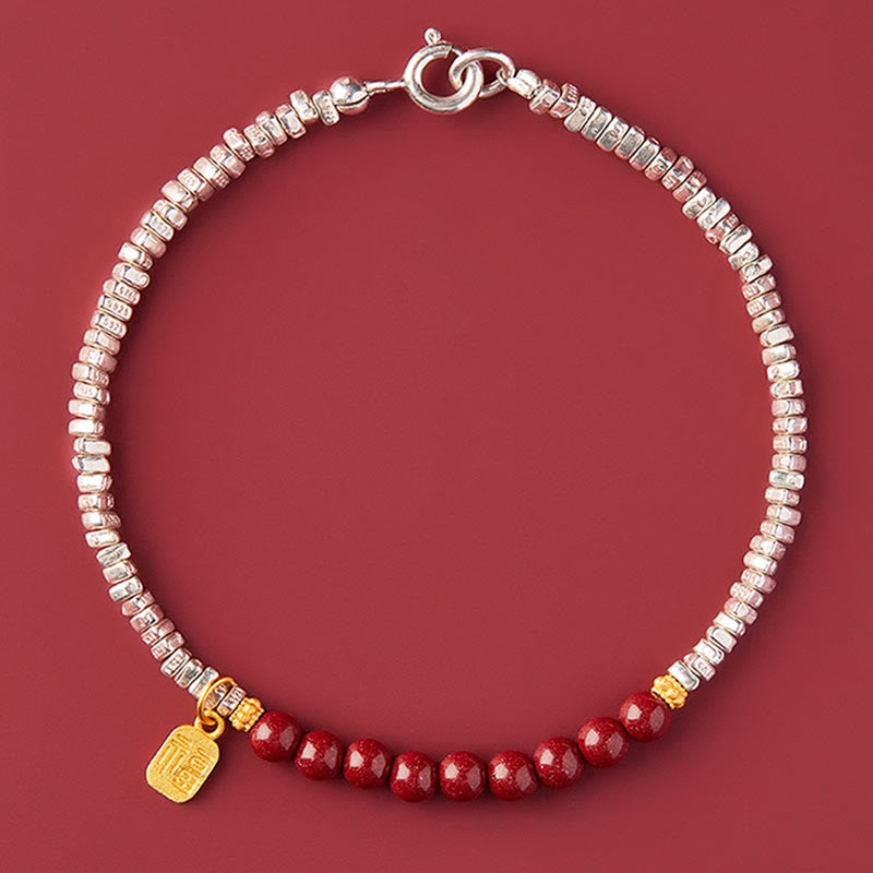 Pulsera de bendición con carácter de cinabrio Fu de plata de ley 925 con Buddha Stones