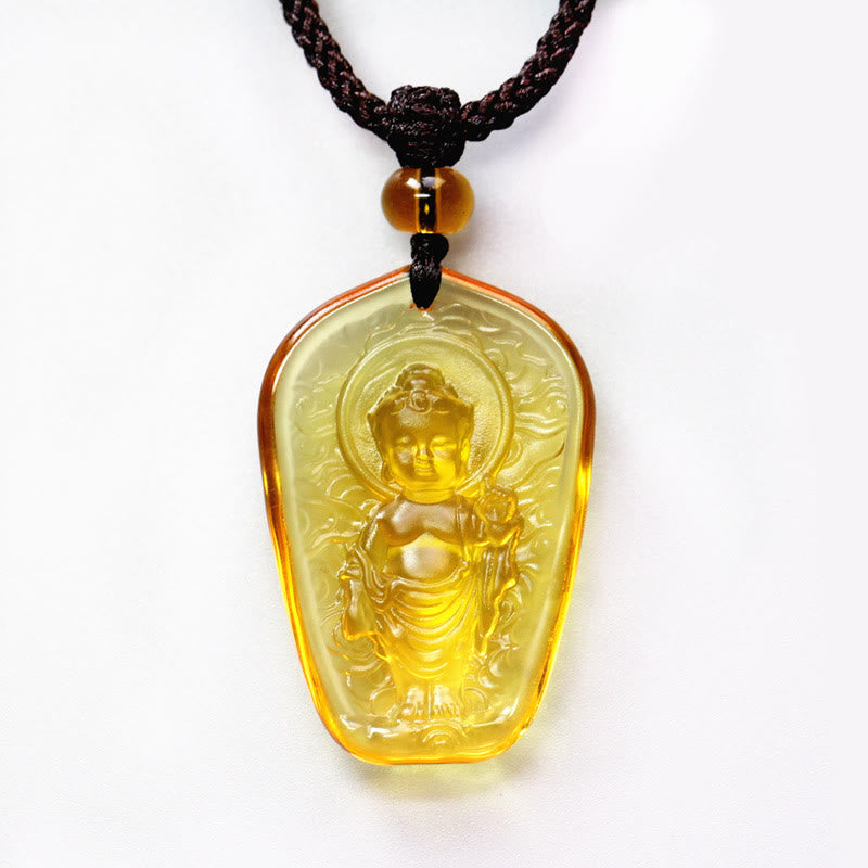 Collar con colgante de serenidad de cristal Liuli de Buda tibetano con Buddha Stones - Buda amarillo - image 4