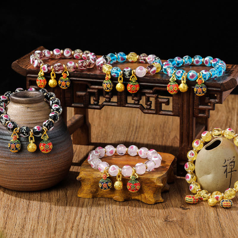 Pulsera de cuentas de cristal Liuli fluorescente luminosa con corazón de amor rosa de la familia de las bestias que tragan oro con Buddha Stones