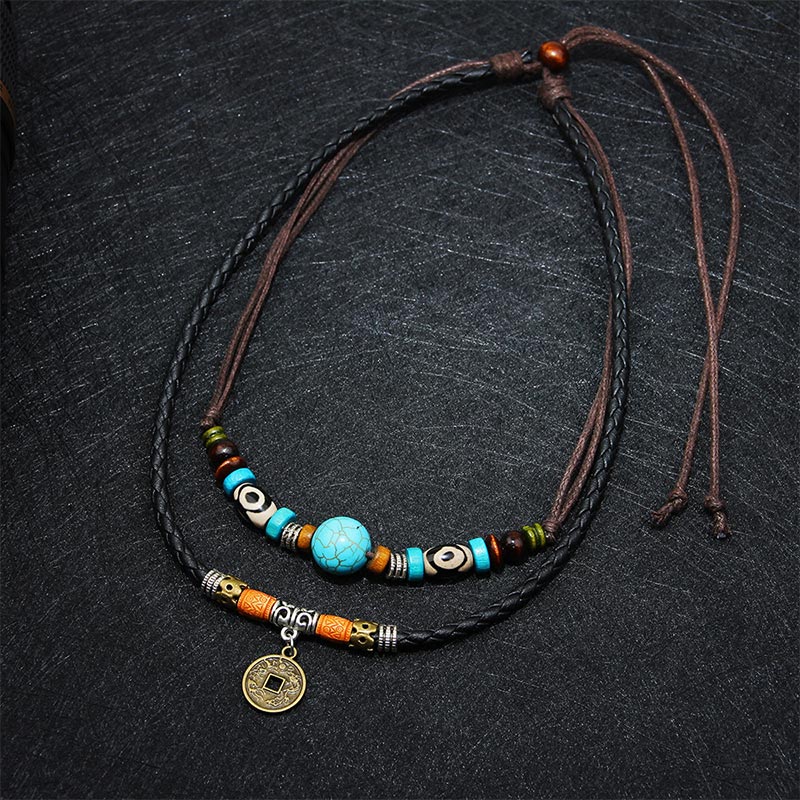 Collar de protección de cuentas Dzi turquesa con Buddha Stones