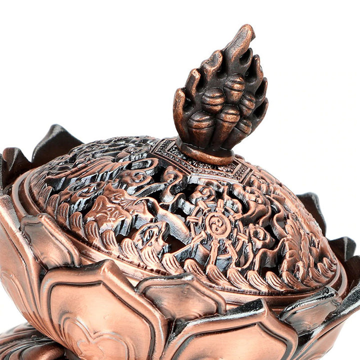 Quemador de incienso purificador en forma de loto tibetano con Buddha Stones