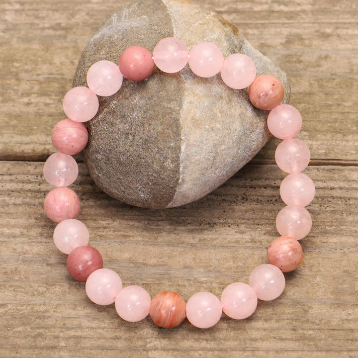 Pulsera con borlas de amor de cristal rosa de 108 cuentas Mala