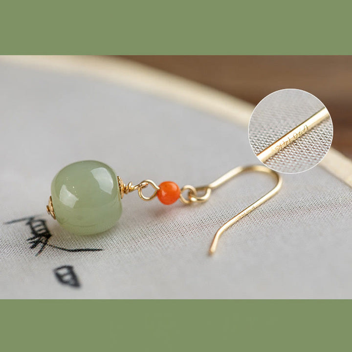 Pendientes colgantes de jade hetiano y ágata roja con Buddha Stones , chapados en plata de ley 925 y oro de 14 quilates. - image 11