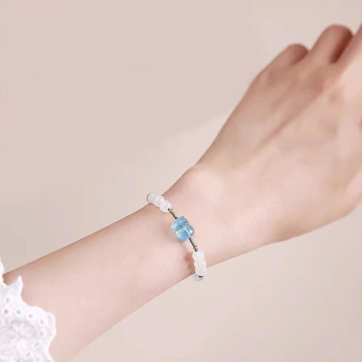 Pulsera curativa de jade blanco PiXiu Hetian de aguamarina natural con Buddha Stones