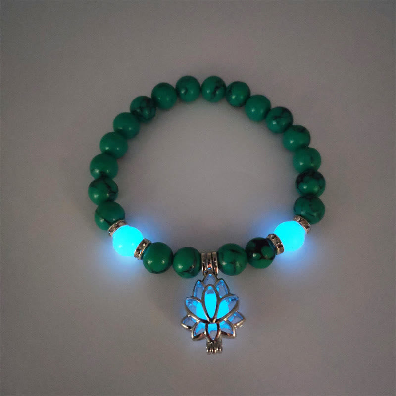 Pulsera de protección de loto con cuentas luminosas de piedra brillante turquesa tibetana de Buddha Stones
