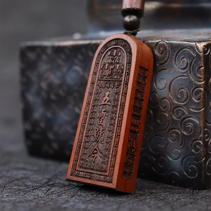 Buddha Stones, relámpago, madera de azufaifo, taoísta, orden de cinco truenos, colgante de collar de protección de la suerte