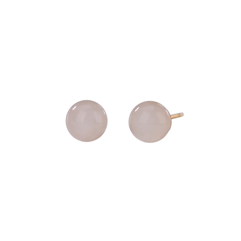 Pendientes de tuerca con bendición de jade blanco redondo de plata de ley 925 con Buddha Stones