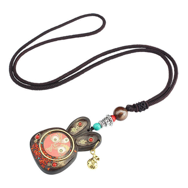 Colgante de collar Thangka de cinco dioses de la riqueza de ébano del Tíbet