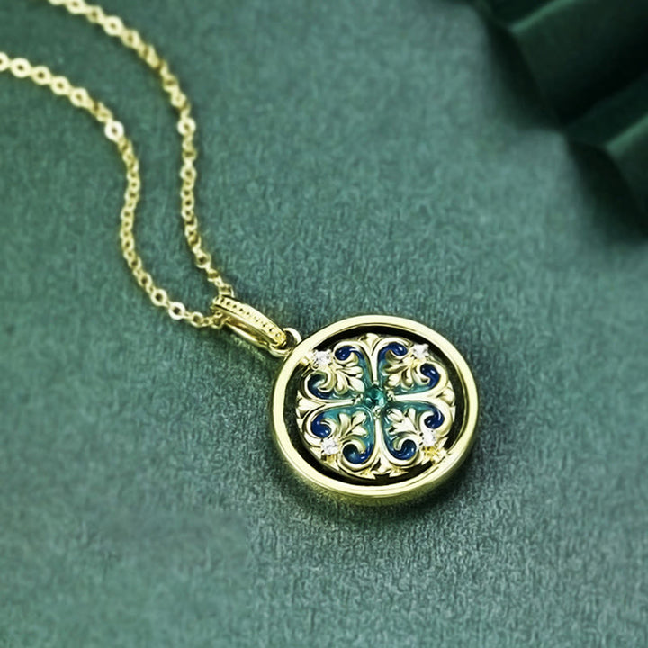 Colgante de collar giratorio con iluminación de circonita floral con flor de loto de Plata de Ley 925 con Buddha Stones