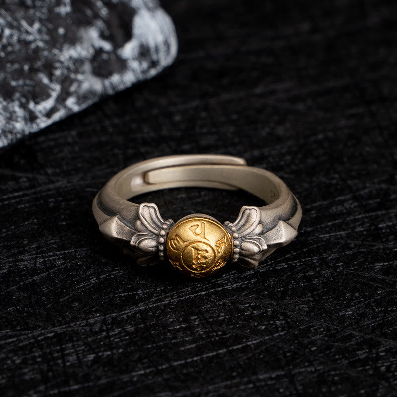 Anillo ajustable de plata de ley 925 con Buddha Stones Manjusri Mantra Om Mani Padme Hum Peace