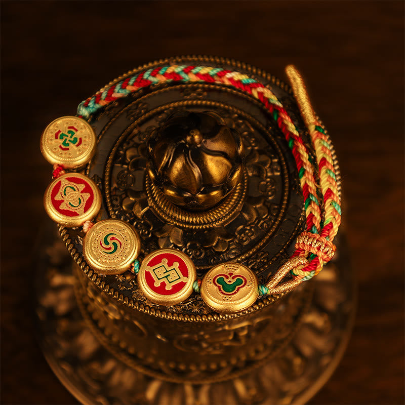 Pulsera de la suerte trenzada con cuerda colorida, cinco dioses tibetanos de la riqueza, Buddha Stones