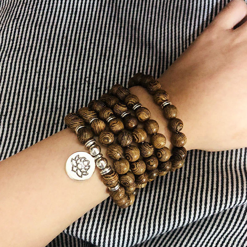 Pulsera de madera con relámpago tibetano de Buddha Stones Mala de Buda de loto