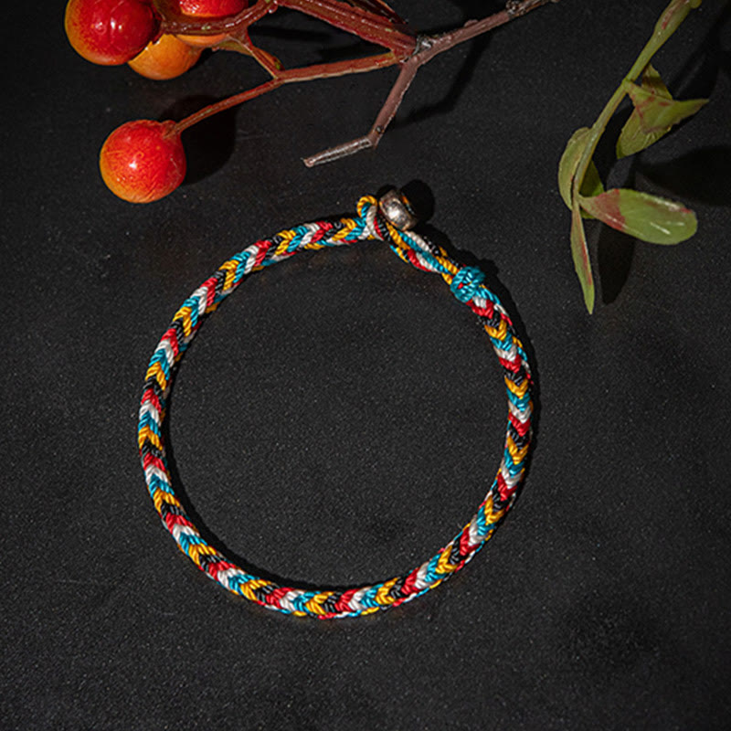 Pulsera de cuerda trenzada de protección de hilo de cinco colores hecha a mano con Buddha Stones Tíbet - image 3