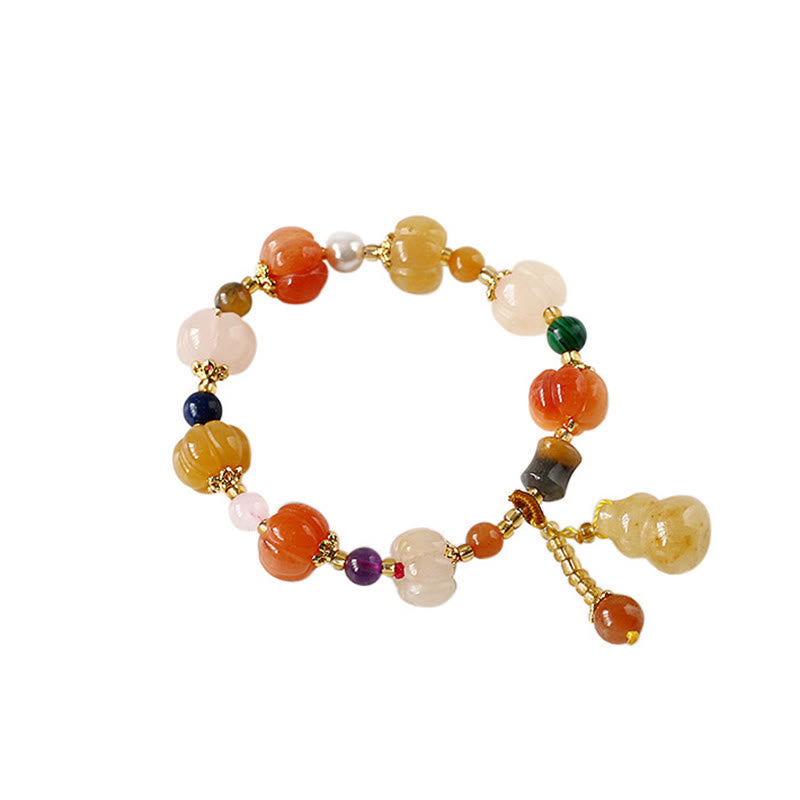 Pulsera de abalorios de riqueza con cuentas de calabaza Pixiu, cristales de Jade de seda dorada Natural