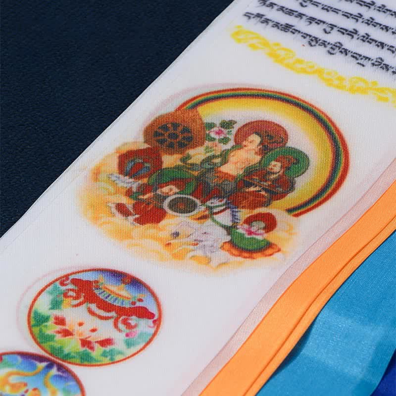 Bandera de oración con la flecha de la suerte y los ocho símbolos auspiciosos tibetanos para decoración del hogar. - image 4