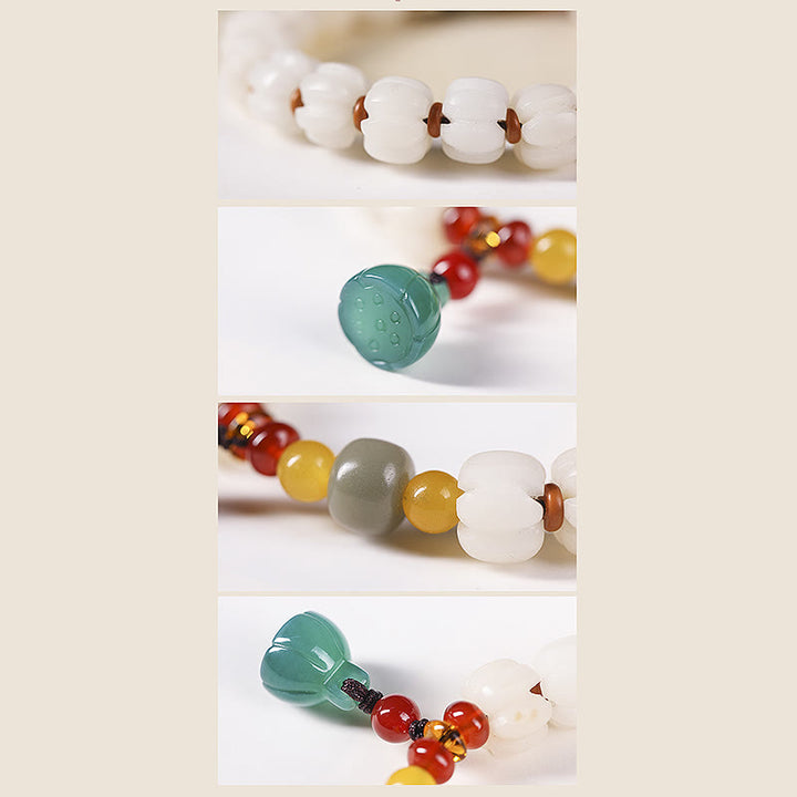 Semilla de Bodhi Natural, ágata roja, Bodhi, armonía tranquila, pulsera de loto con cuentas de calabaza grabadas