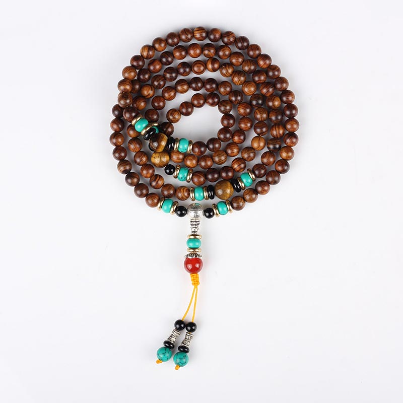 Pulsera curativa Mala de ojo de tigre de palisandro con 108 Buddha Stones
