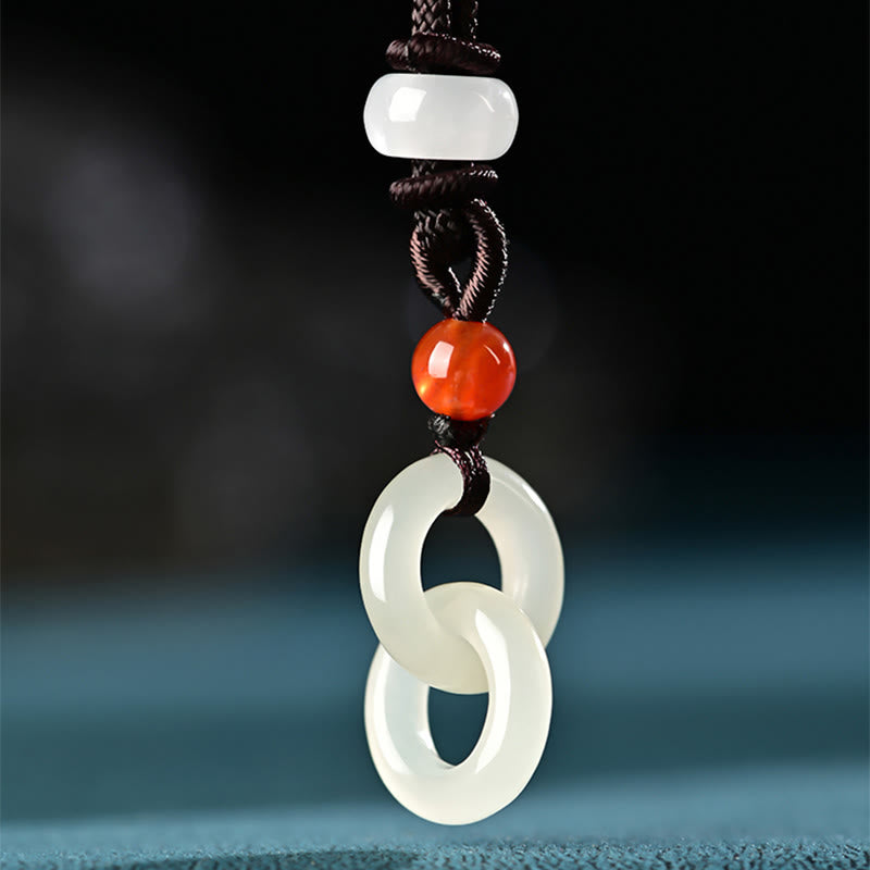 Buddha Stones Natural Hetian cian Jade blanco Jade doble paz hebilla éxito collar colgante
