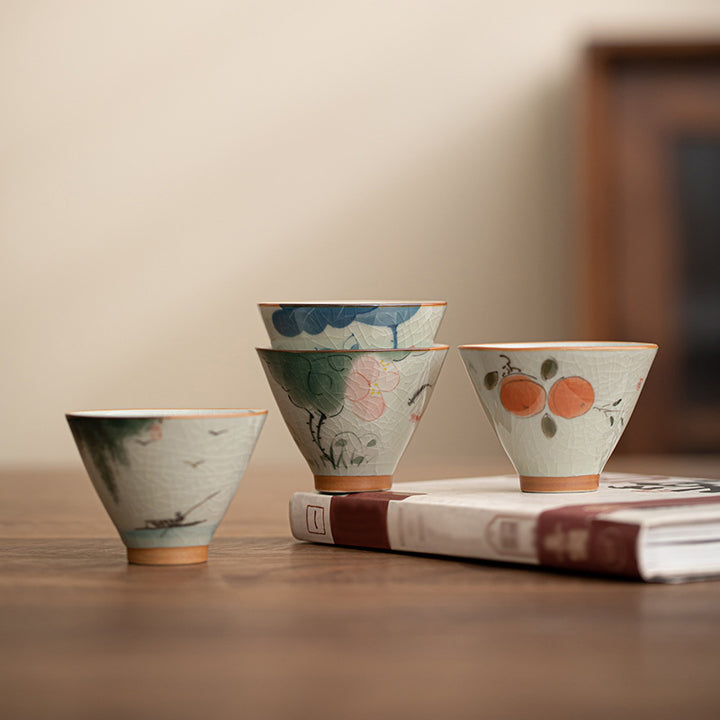 Taza de té de cerámica con Buddha Stones , barco caqui, pez Koi, loto, taza de té de Kung Fu, 50ml