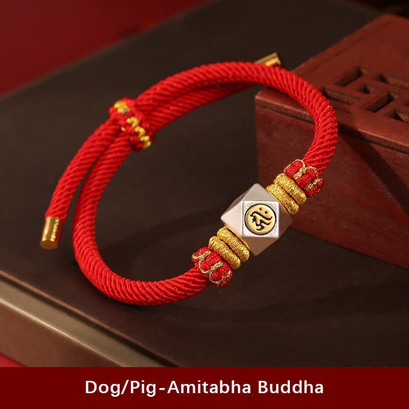 Pulsera para niños hecha a mano con Buddha Stones de plata de ley 999, zodíaco chino, Buda natal, cuerda roja, fuerza de la suerte